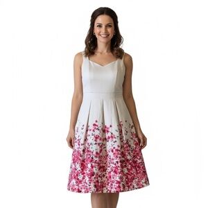 White House Black Market Women's Dress Cream with Red/Pink Floral Summer Size 6